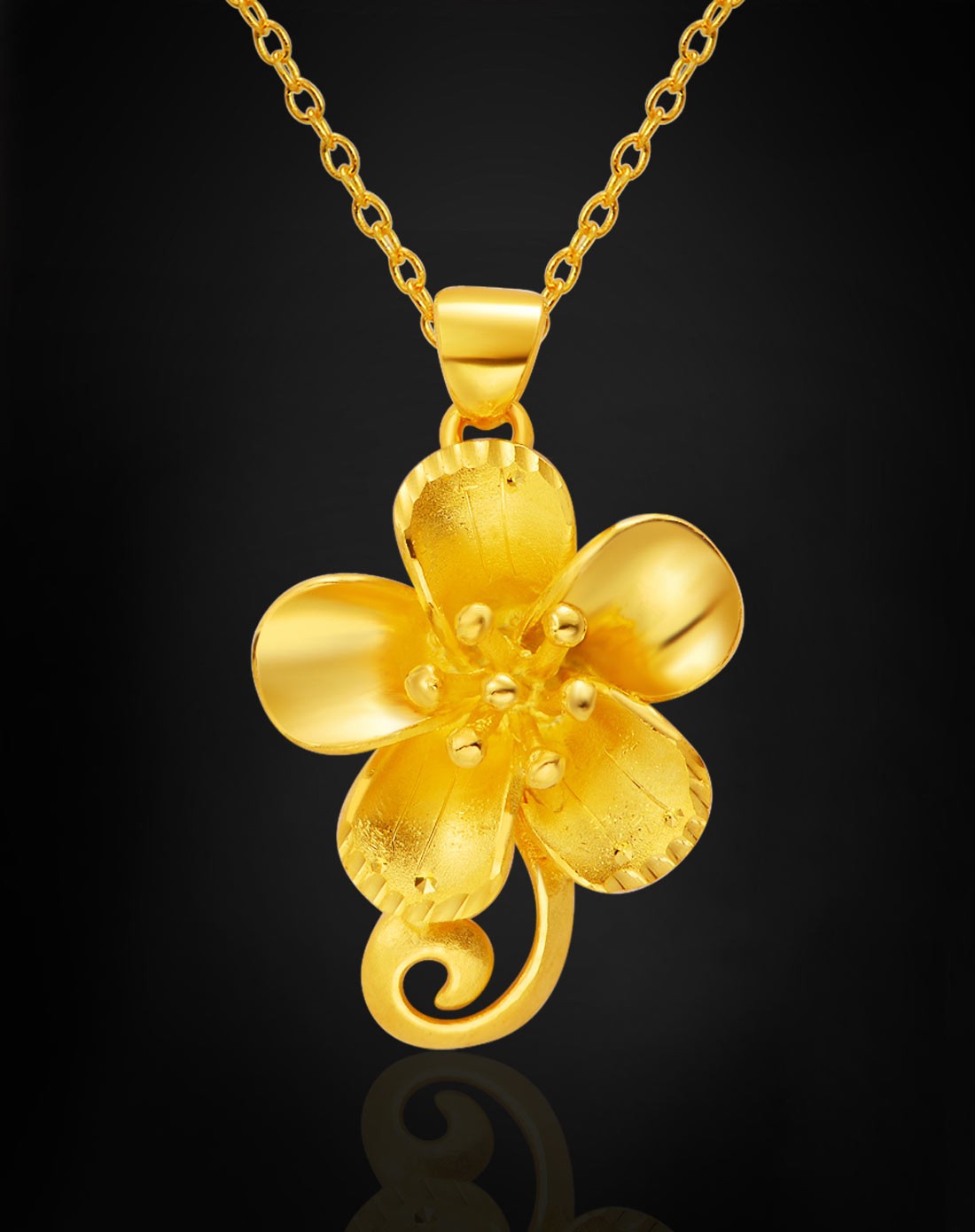 s990银3d硬银镀24k黄金水仙花吊坠