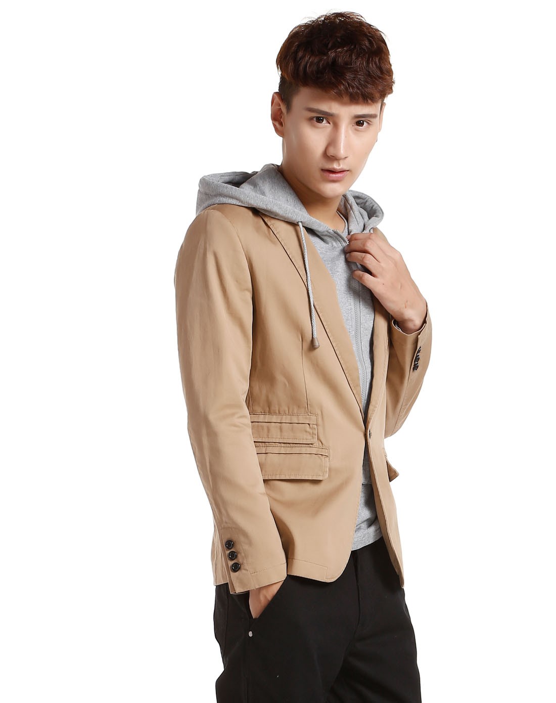 男款小麦色装针织帽时尚休闲西装