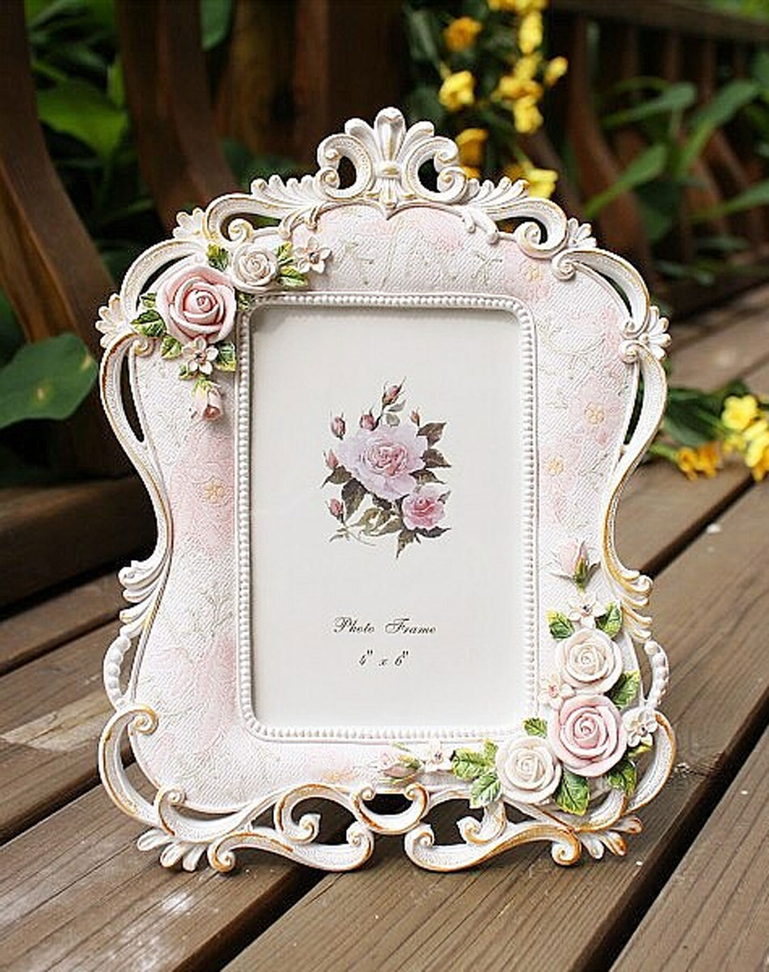 欧式田园浮雕玫瑰镂空花边相框6寸