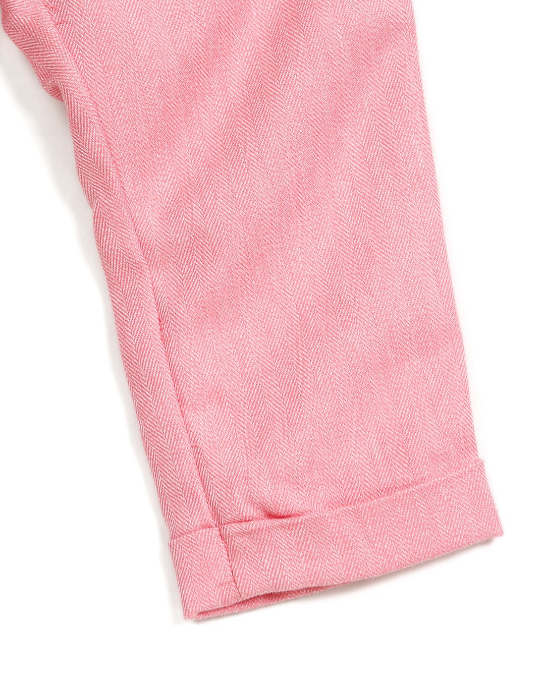 女童粉红色翻布夹里长裤