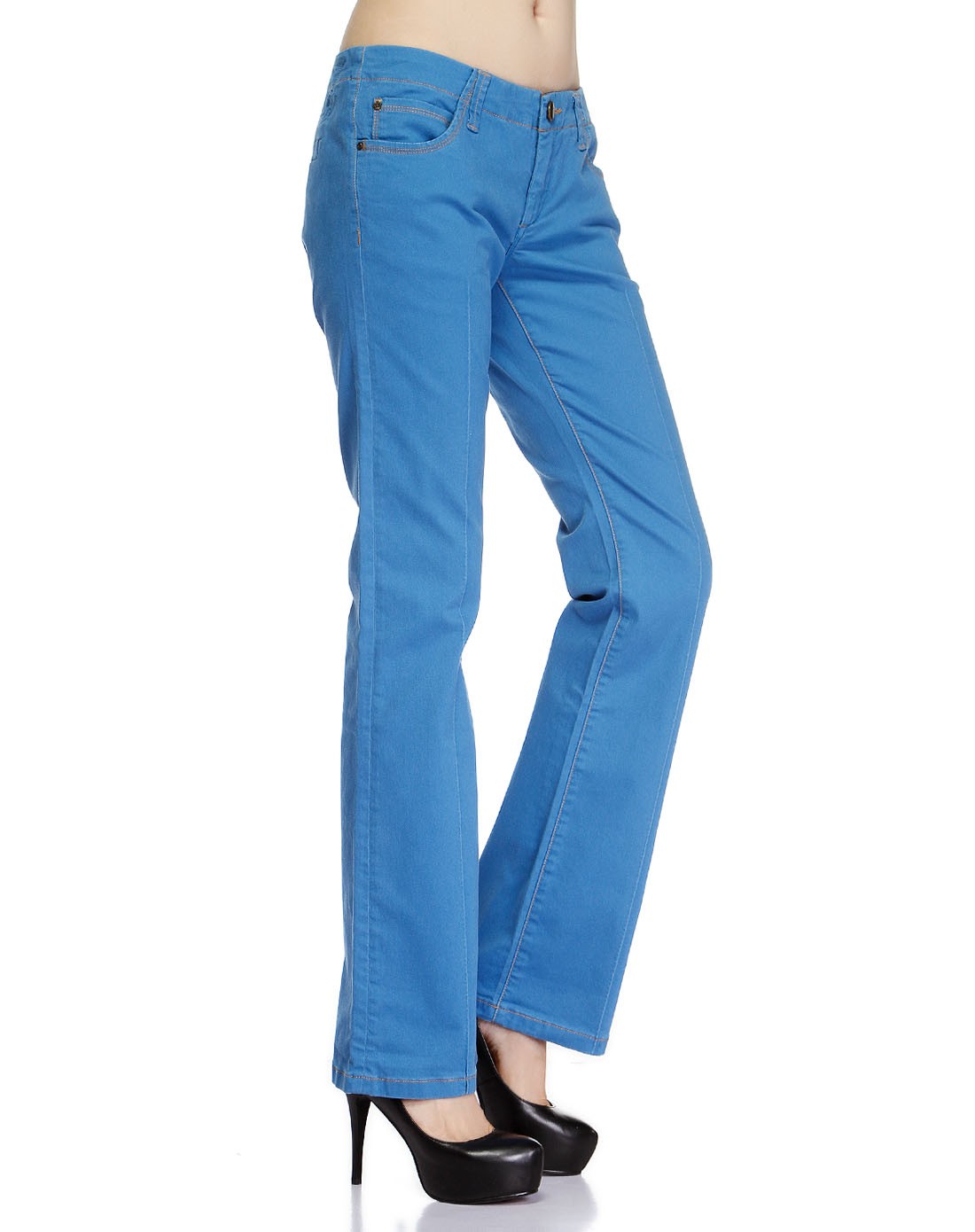湖蓝色简约时尚中腰牛仔长裤