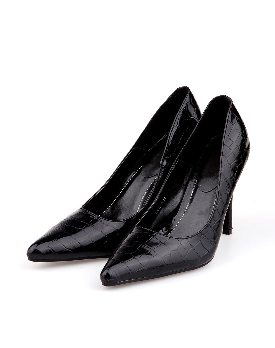 女士黑色亮黑蟒纹牛漆皮高跟鞋