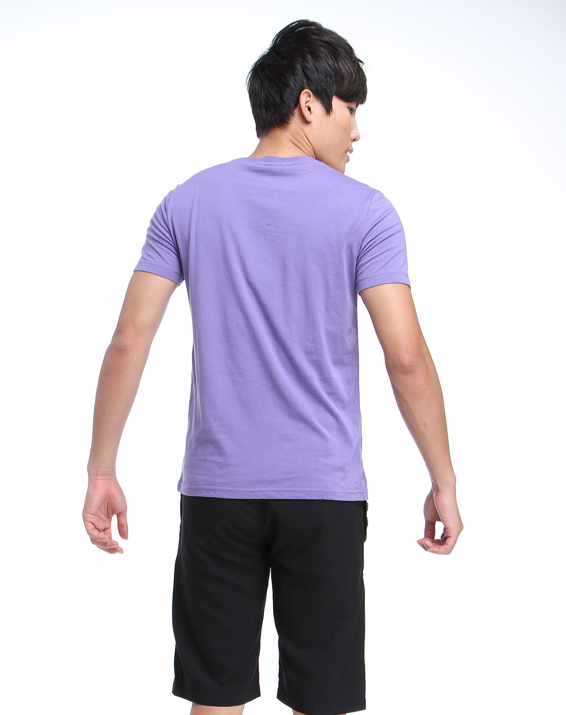 烟紫色印花短袖t恤衫