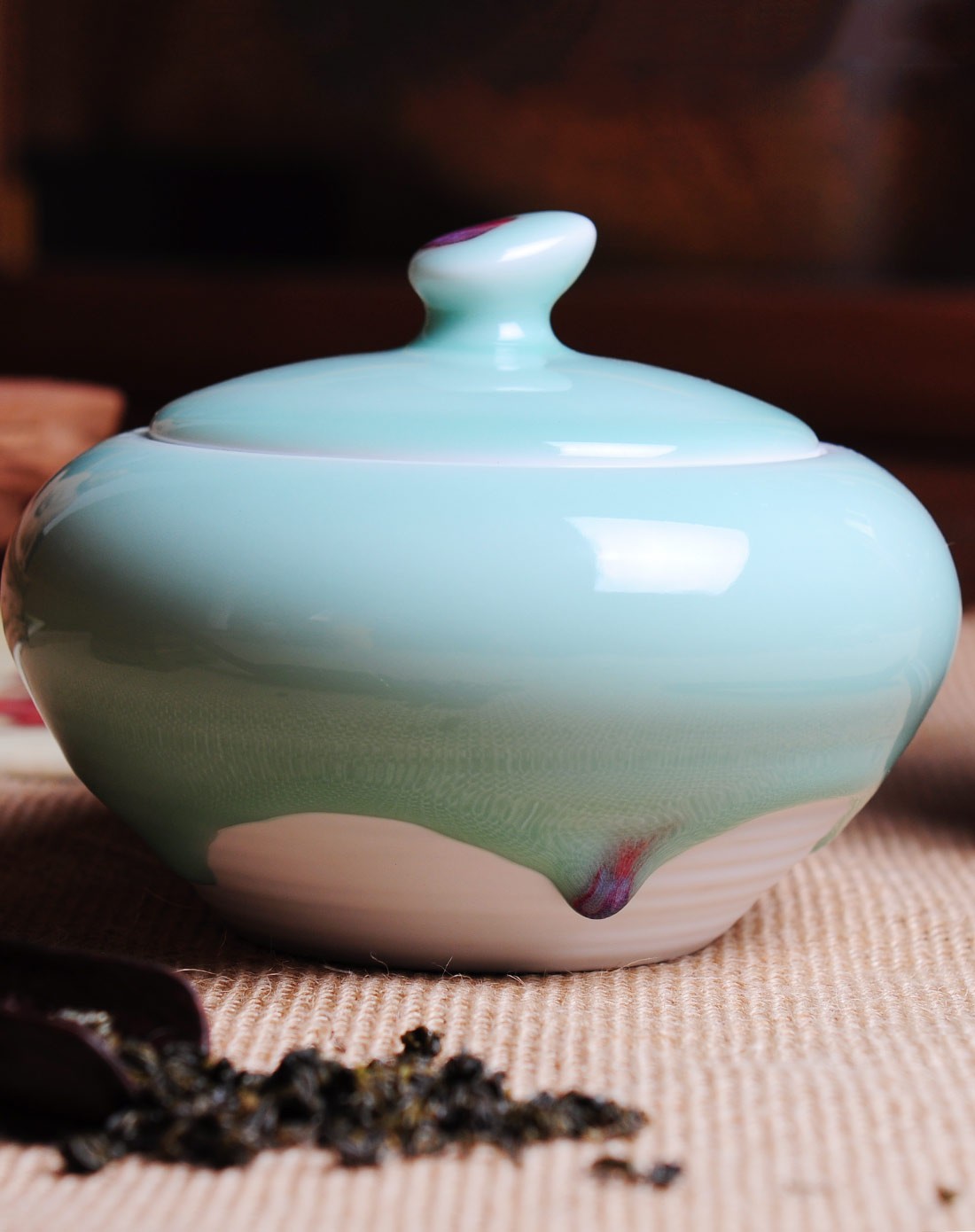 天青瓷流釉福乐罐