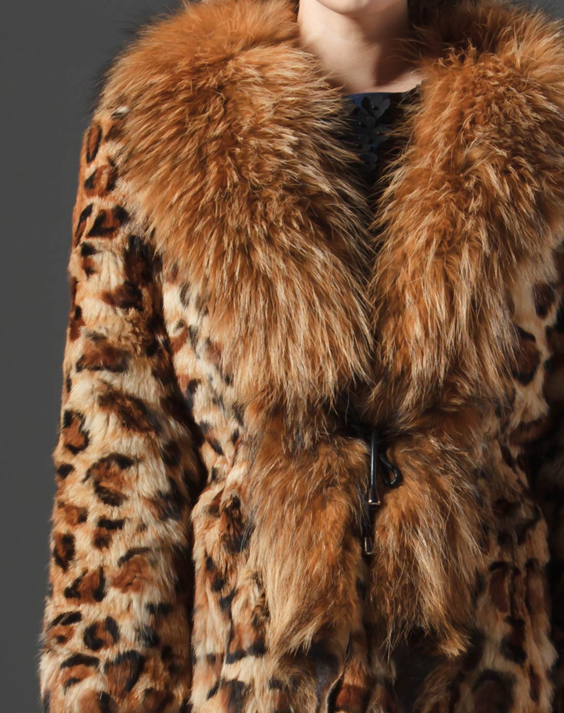女款豹纹色山猫毛皮草
