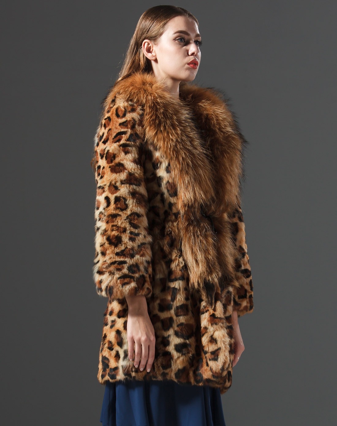 女款豹纹色山猫毛皮草