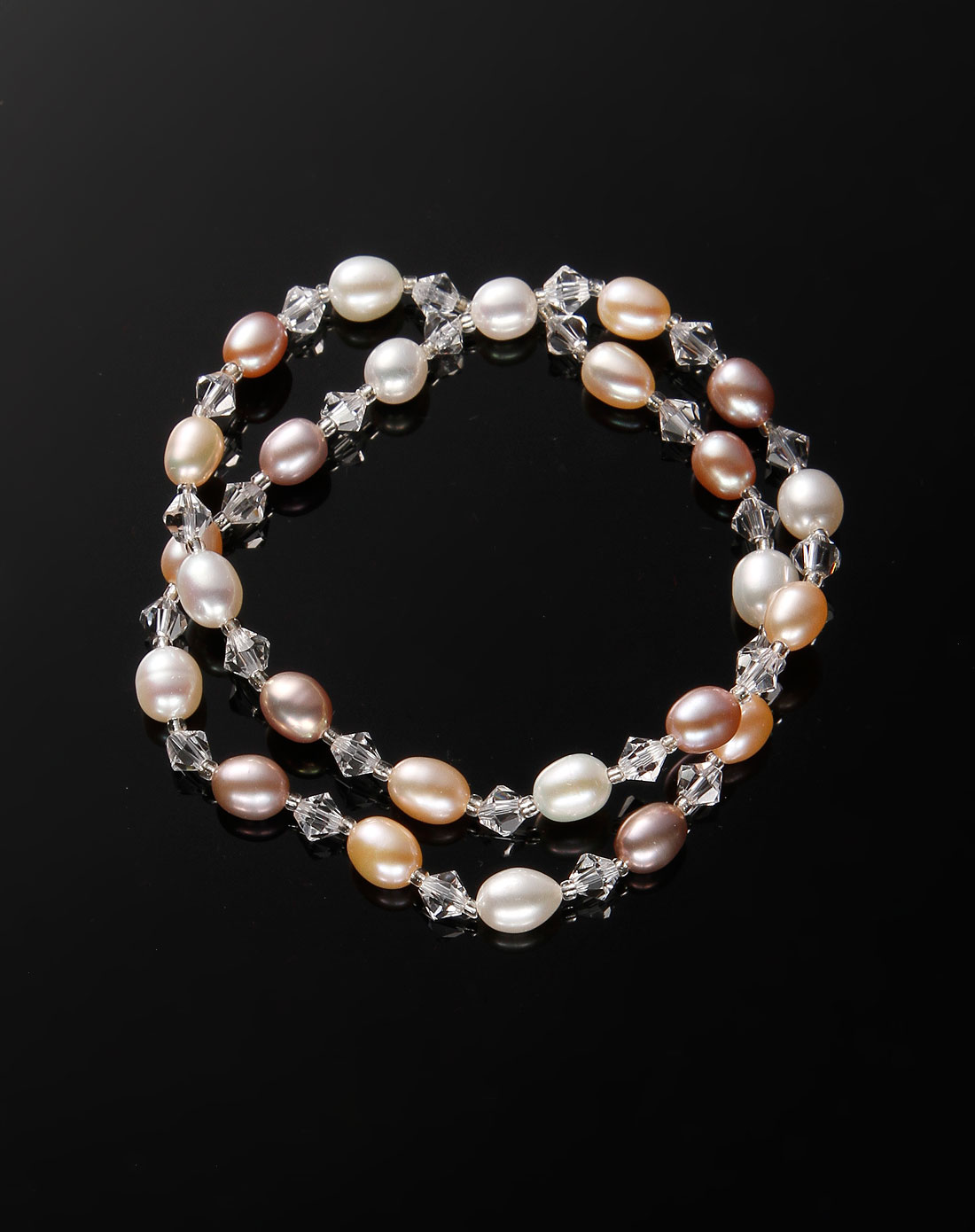 粉/白色天然淡水珍珠水晶手链