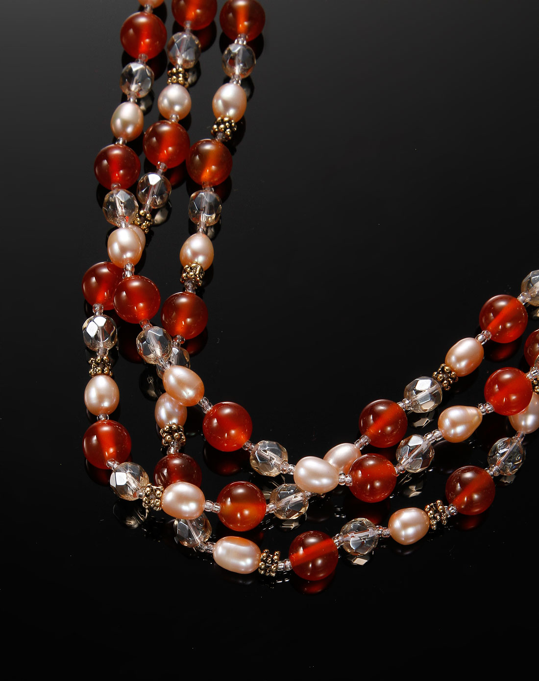 三层红玛瑙/珍珠项链