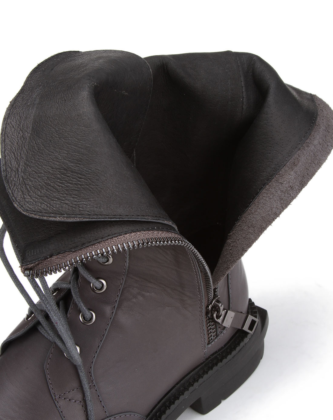 头层深豆灰色小牛皮/枪色珠光金属皮流行/时装低跟矮靴