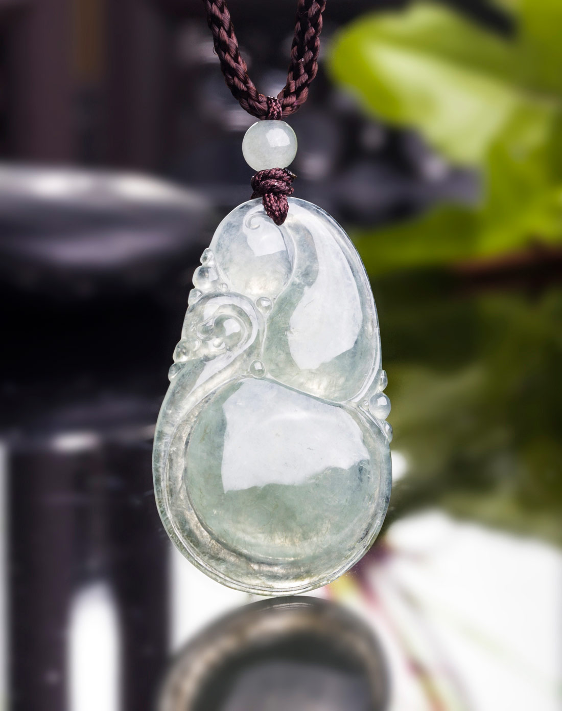 冰种全透明浅绿如意福禄天然a货翡翠挂件(附国检证书)