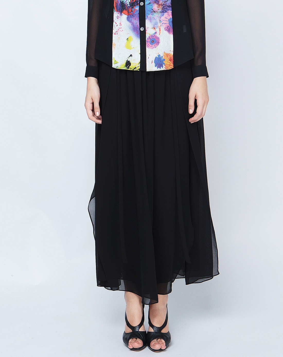 维欧艾voa女装真丝移动端专场黑色真丝百褶长裙c5222170_唯品会