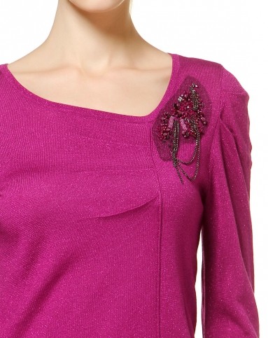 深桃红色清雅气质中袖针织衫