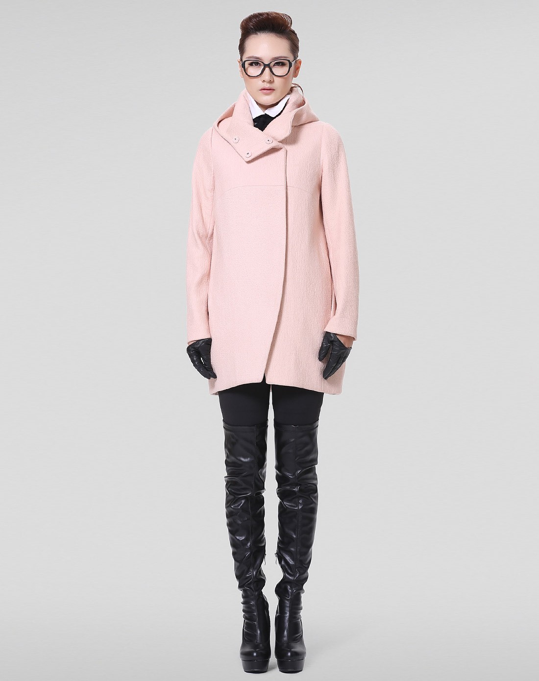 粉红中长o型大衣