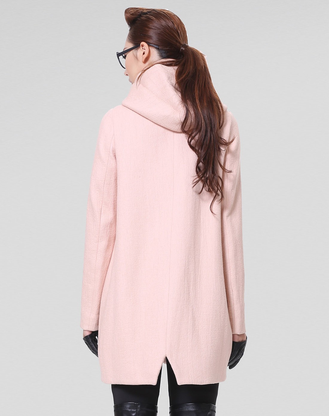 粉红中长o型大衣