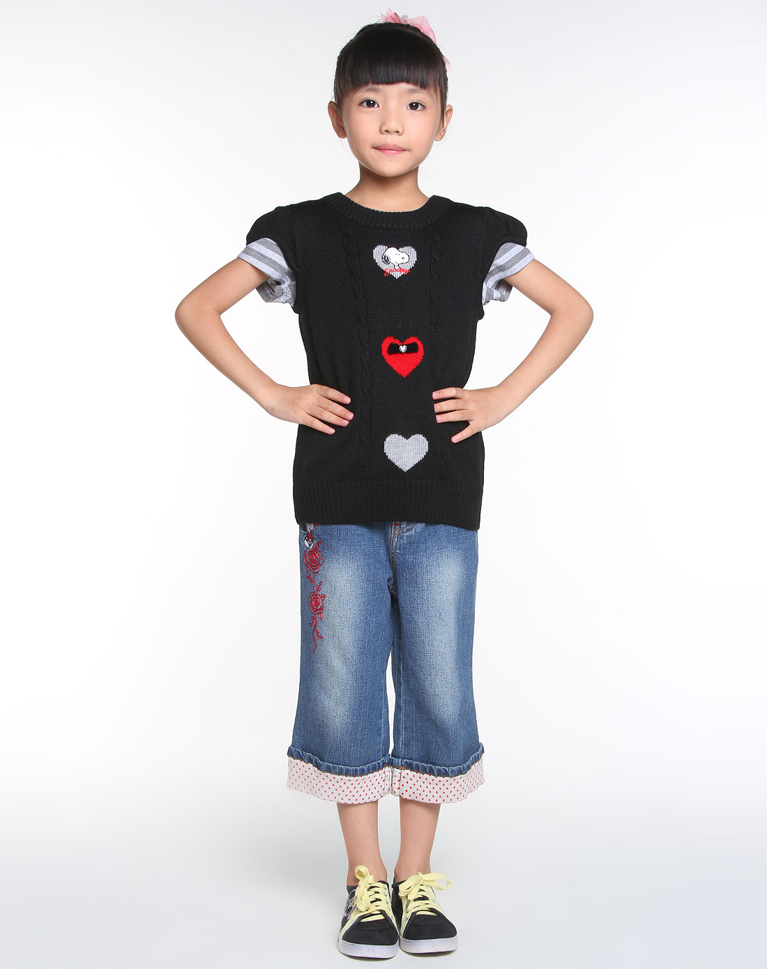史努比snoopy-童装专场-女童黑色圆领毛衣背心