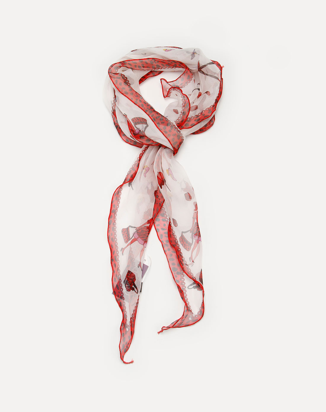 popova 红/白色小花时尚斜角丝巾