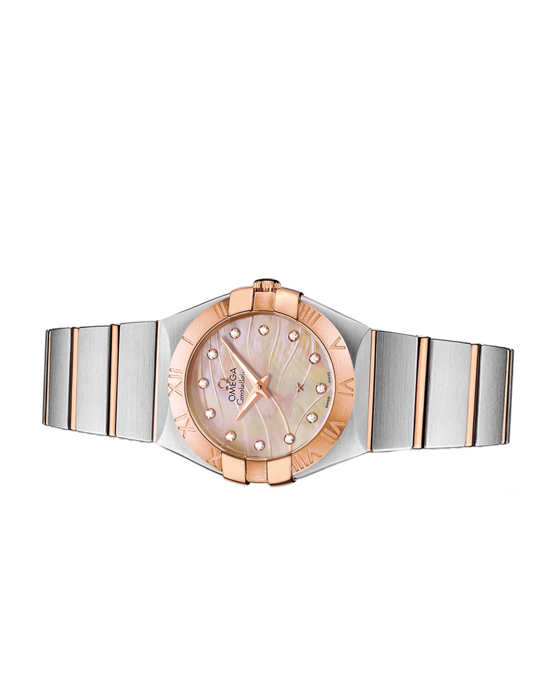 欧米茄omega手表专场-星座系列 红金镶钻珍珠贝母 石英女表 123.20.