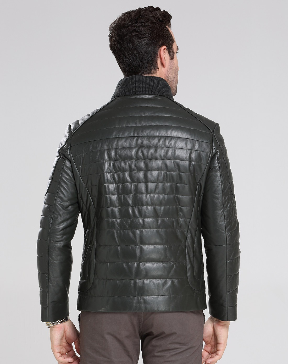 巴迪奥男装草绿色绵羊皮针织双领羽绒皮衣23283502_唯品会