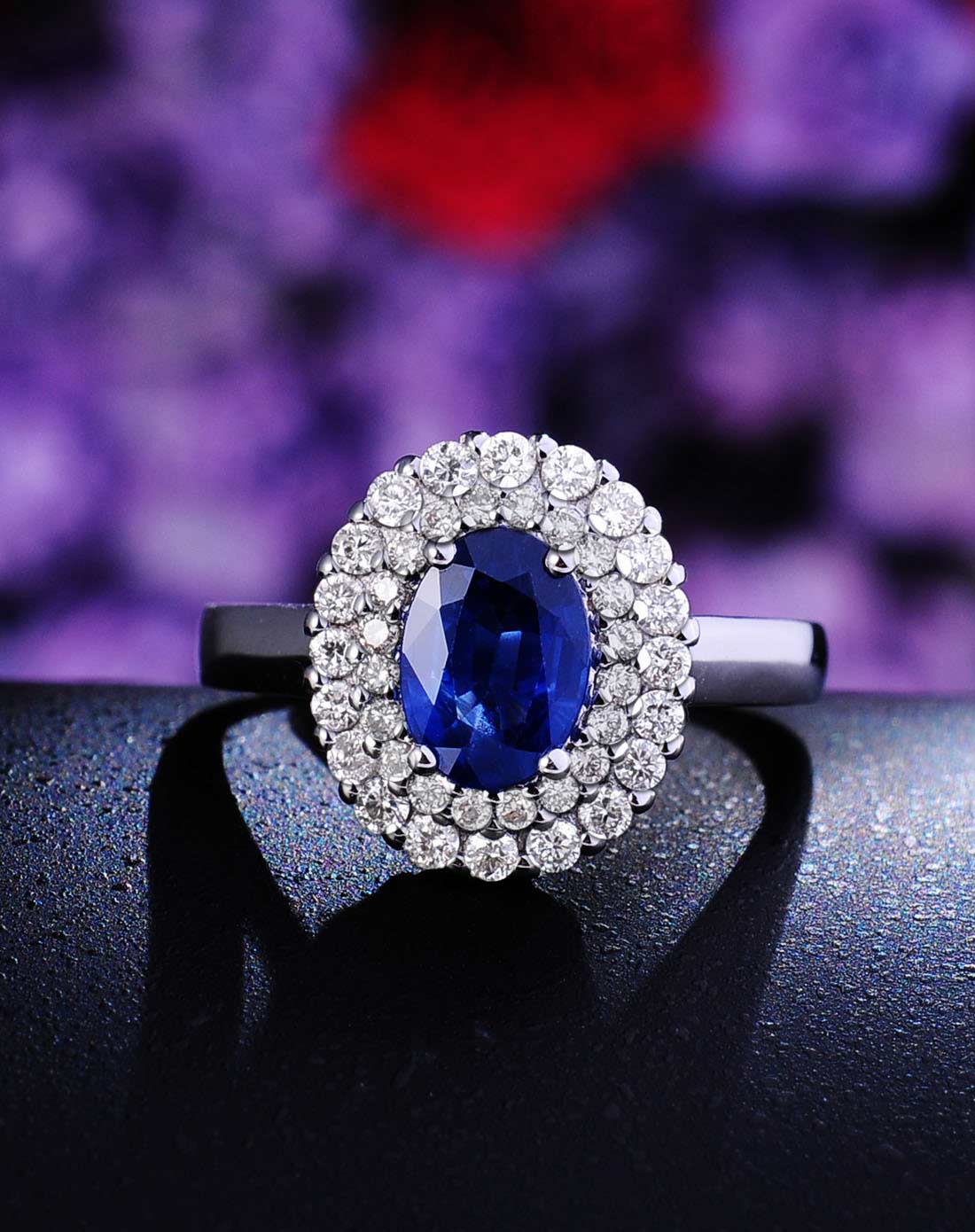 海洋之心奢华白18k金蓝宝石女戒钻石女戒