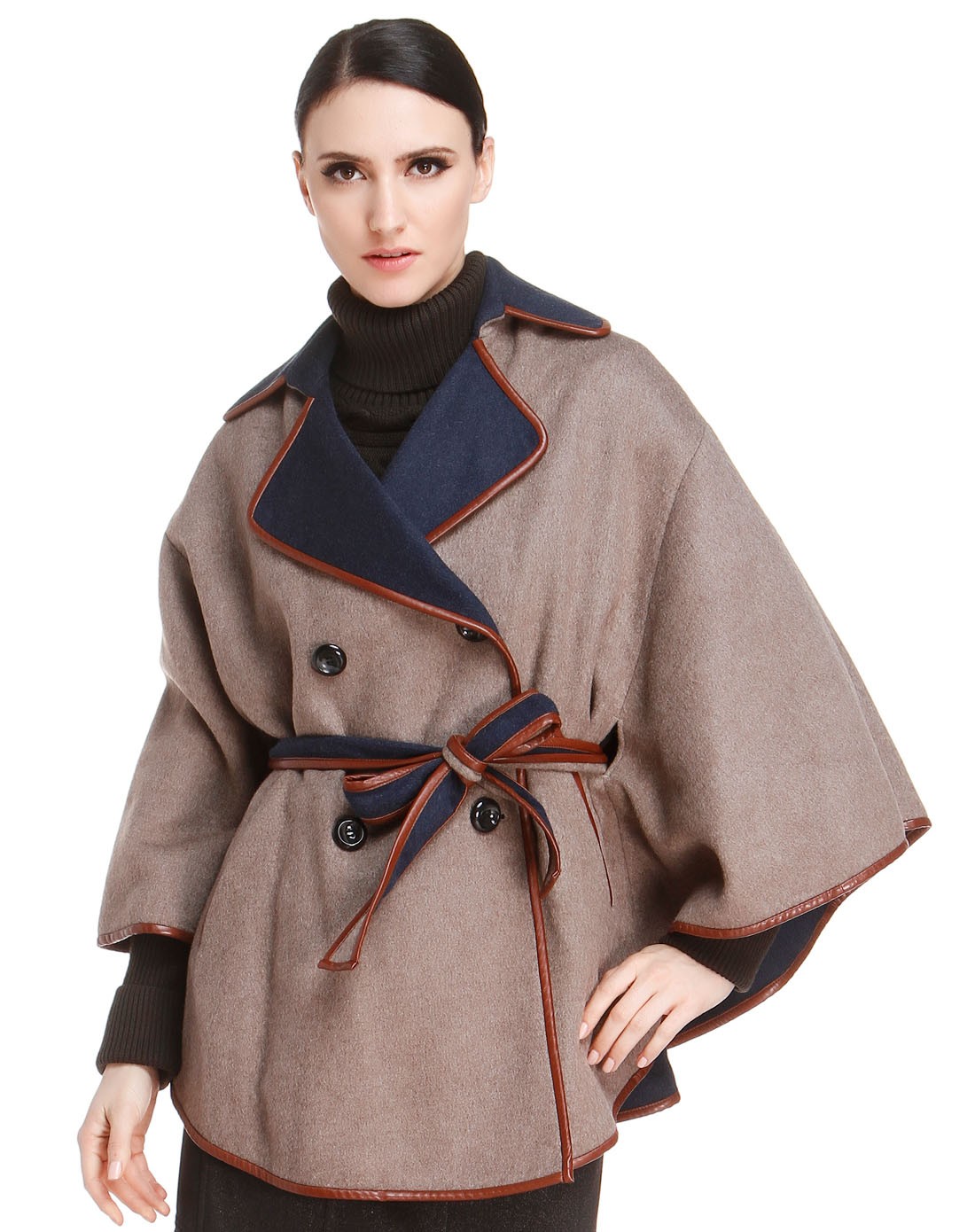 灰咖色俏丽可爱斗篷式外套