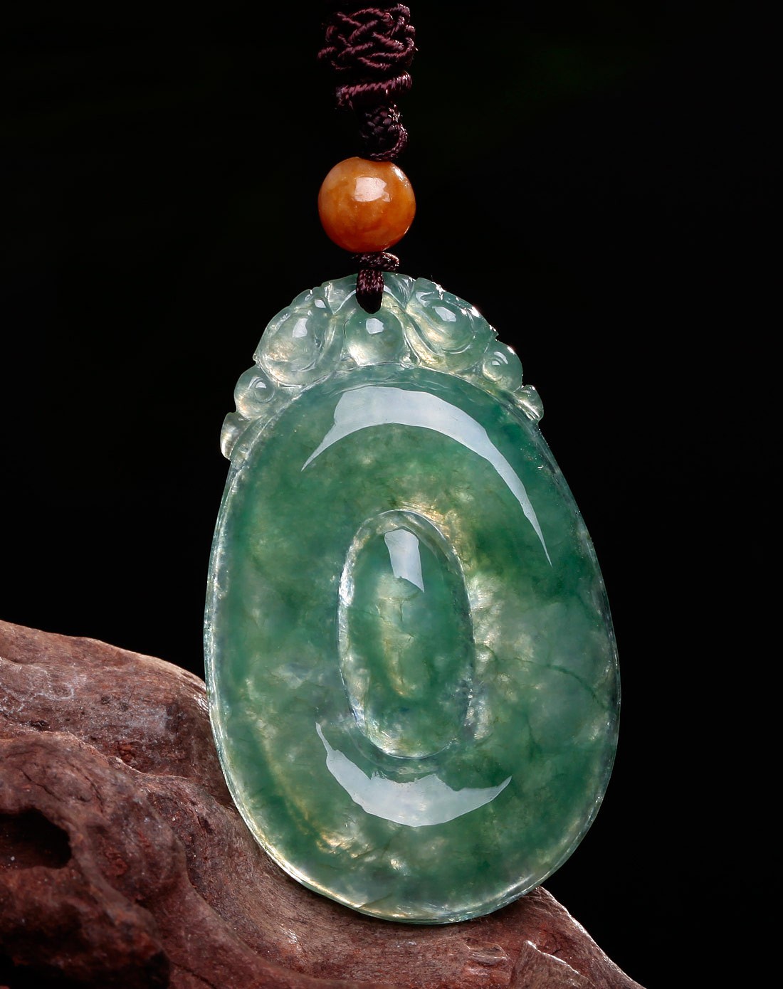 天然翡翠a货油青福在眼前吊坠