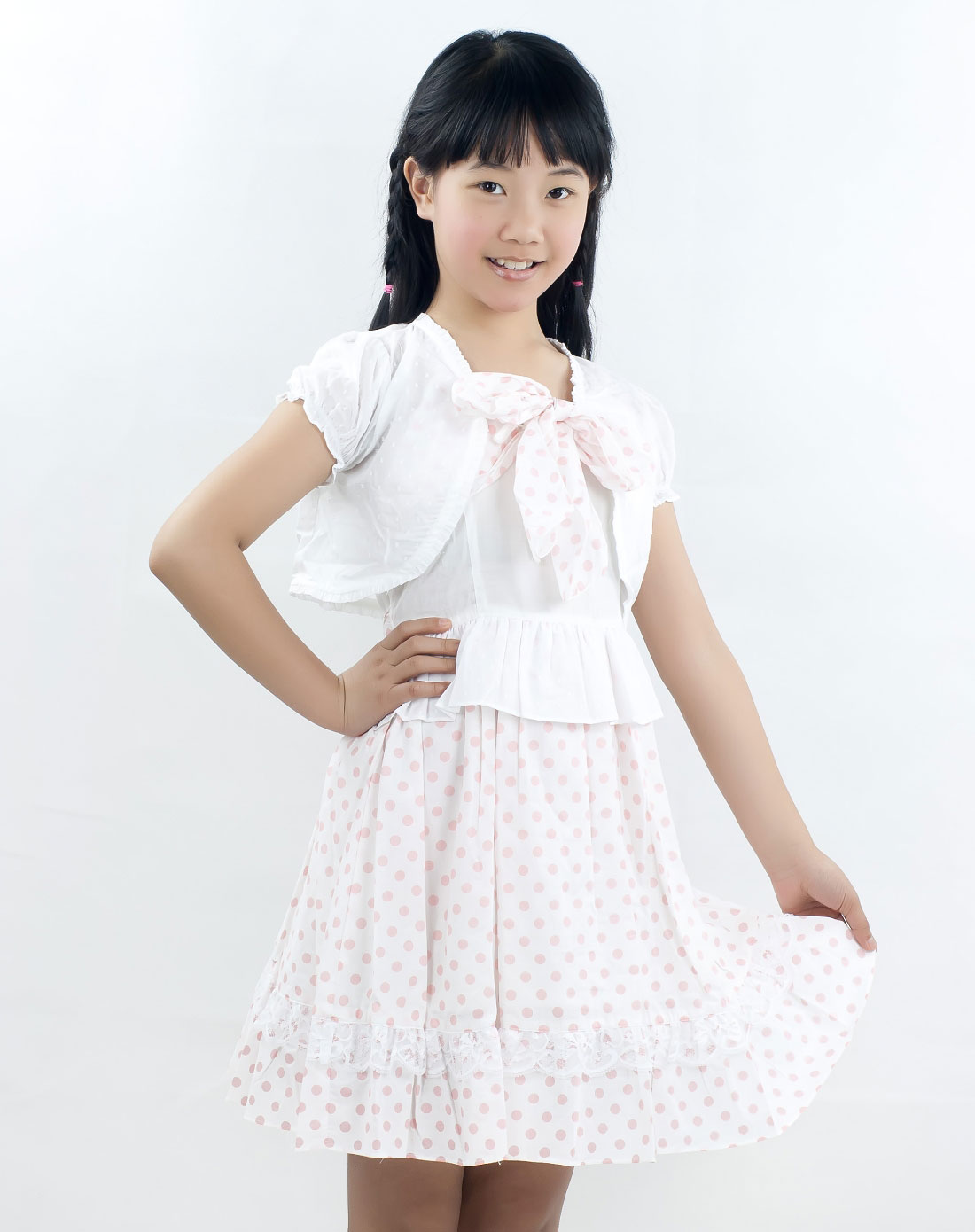 女童白色连衣裙二件套