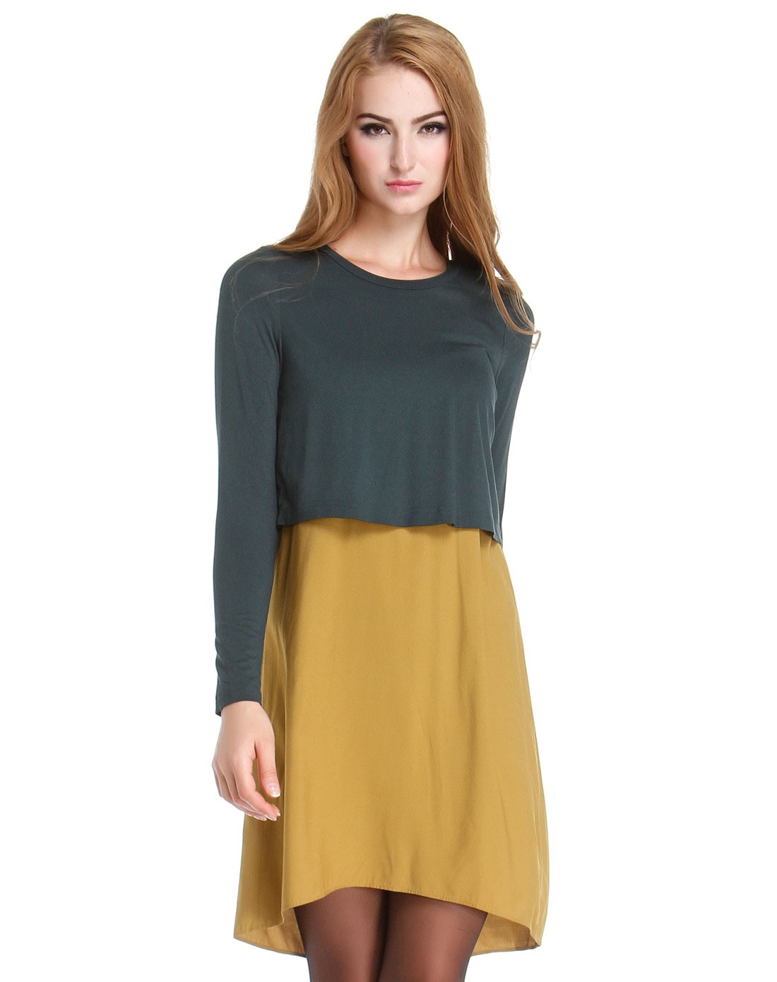 玛丽安玛丽marie n°mary女装专场 > 墨绿/卡其色圆领优雅长袖针织