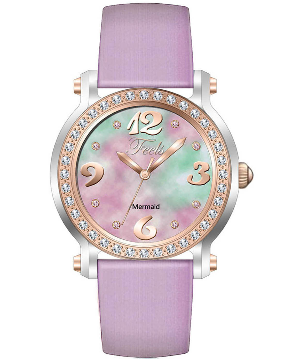 女款粉色珍珠贝母表盘外圈镶嵌绢带表