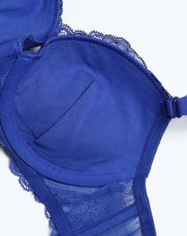 曼诗婷女士内衣专场蓝色性感蕾丝绣花3/4中厚杯文胸mi1057b056_唯品会