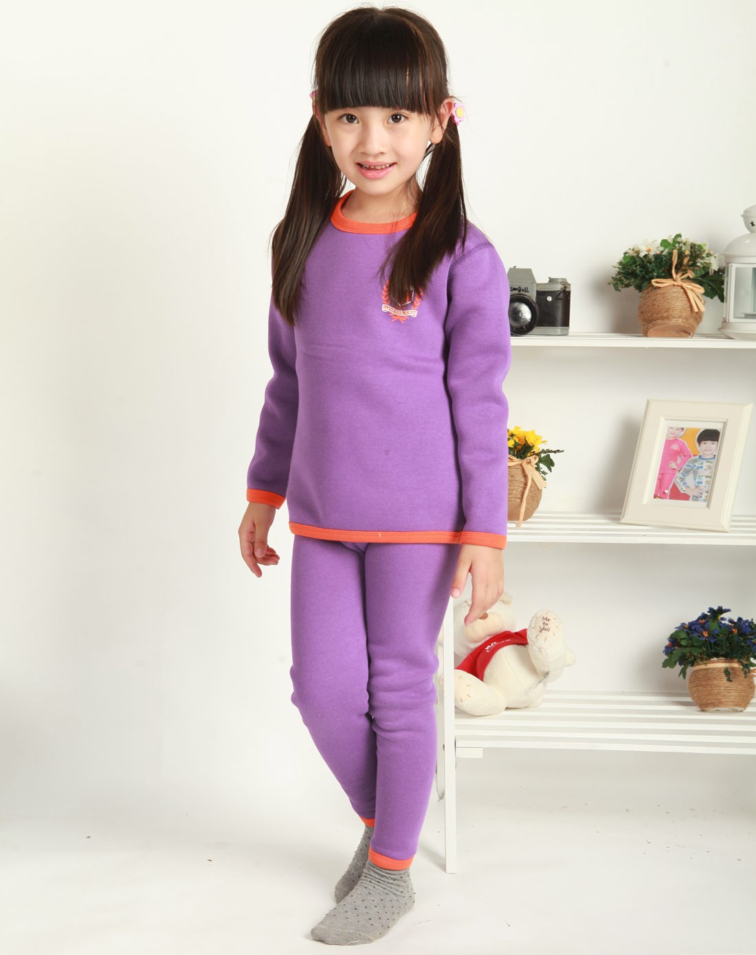 女童紫色至尊御寒全身黄金甲保暖内衣套装