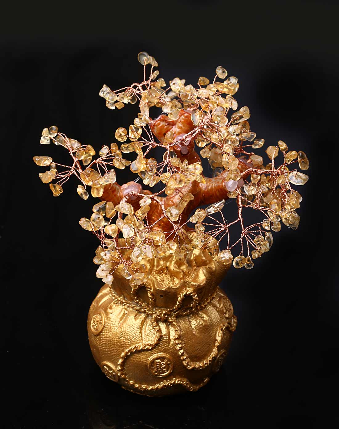 天然黄水晶发财树摆件