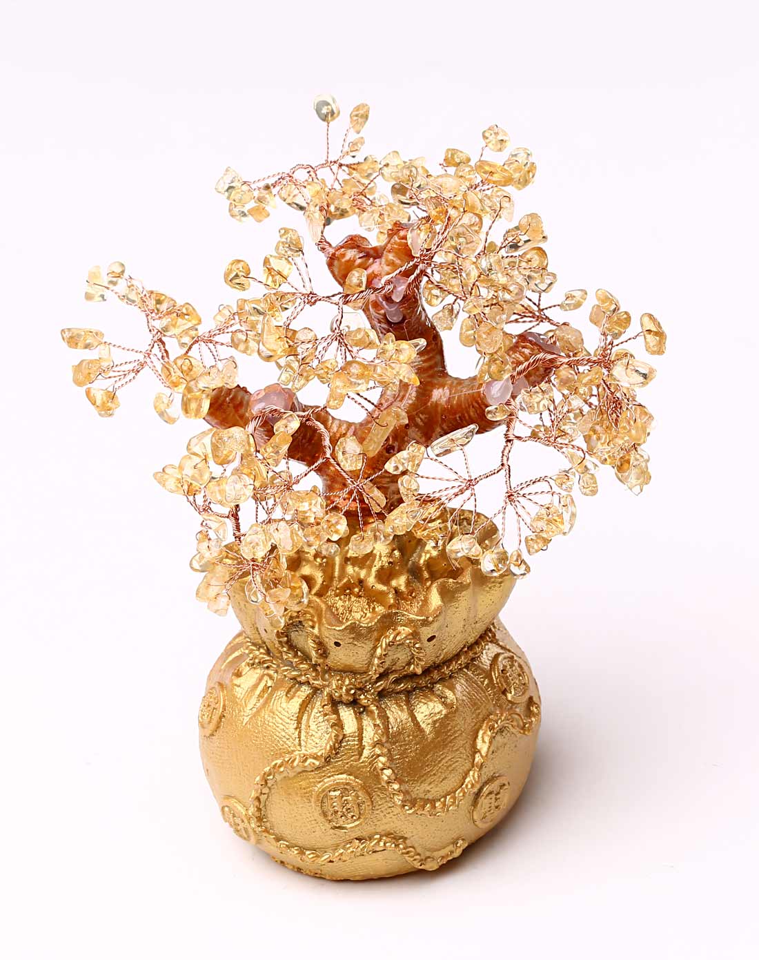 天然黄水晶发财树摆件