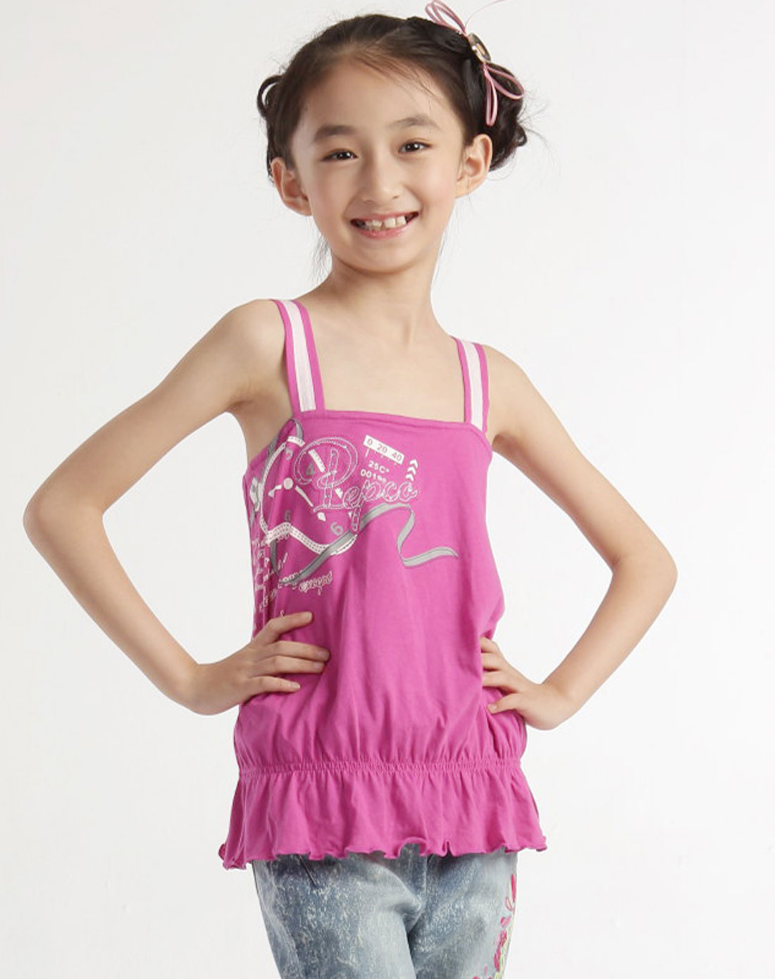 女童红色贴钻针织吊带衫