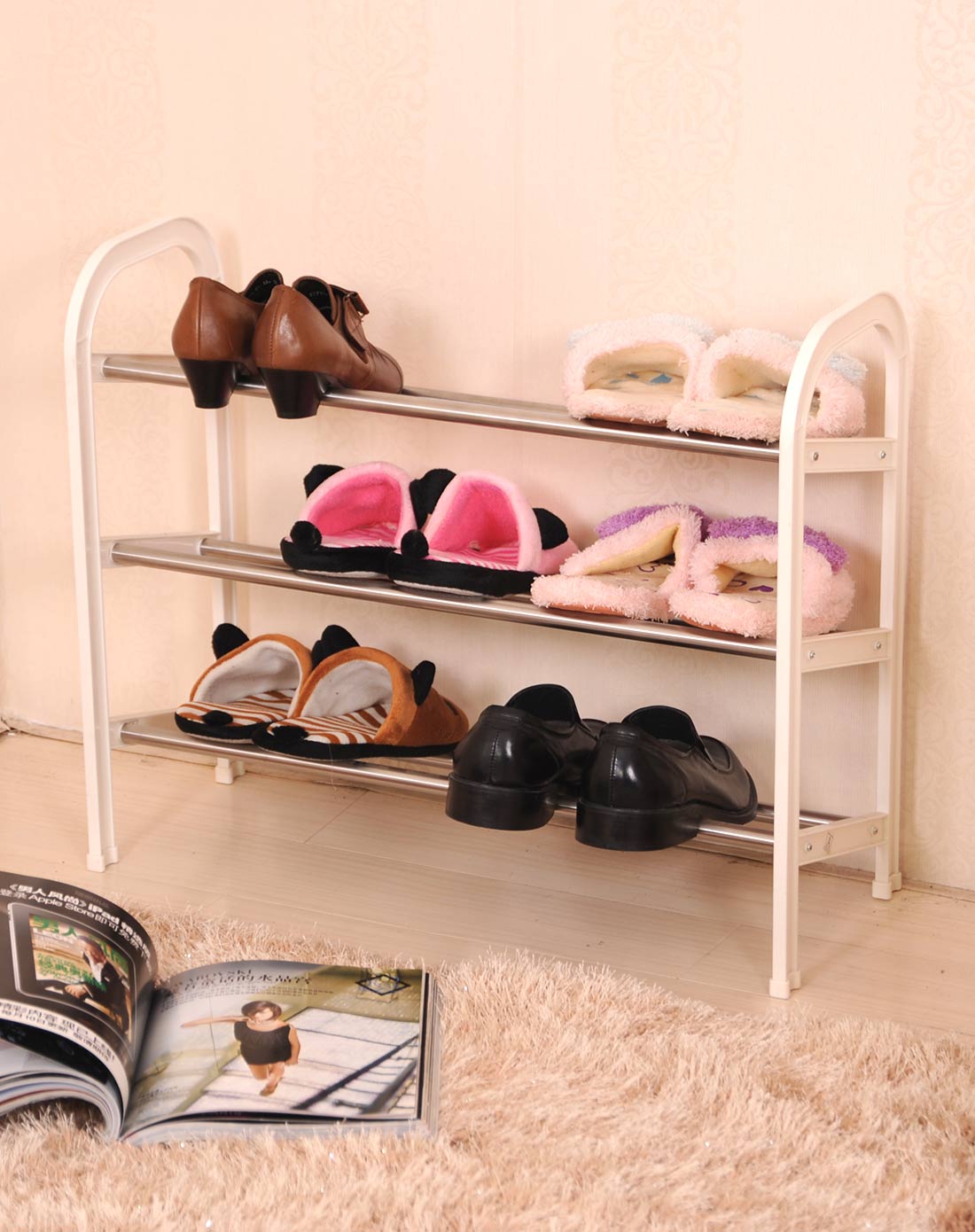 宝优妮简易三层鞋架9716