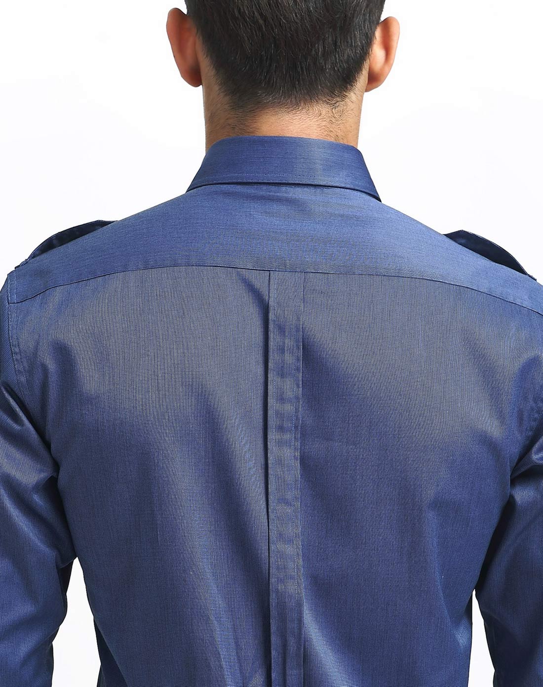 蓝色时尚军装款正装衬衫