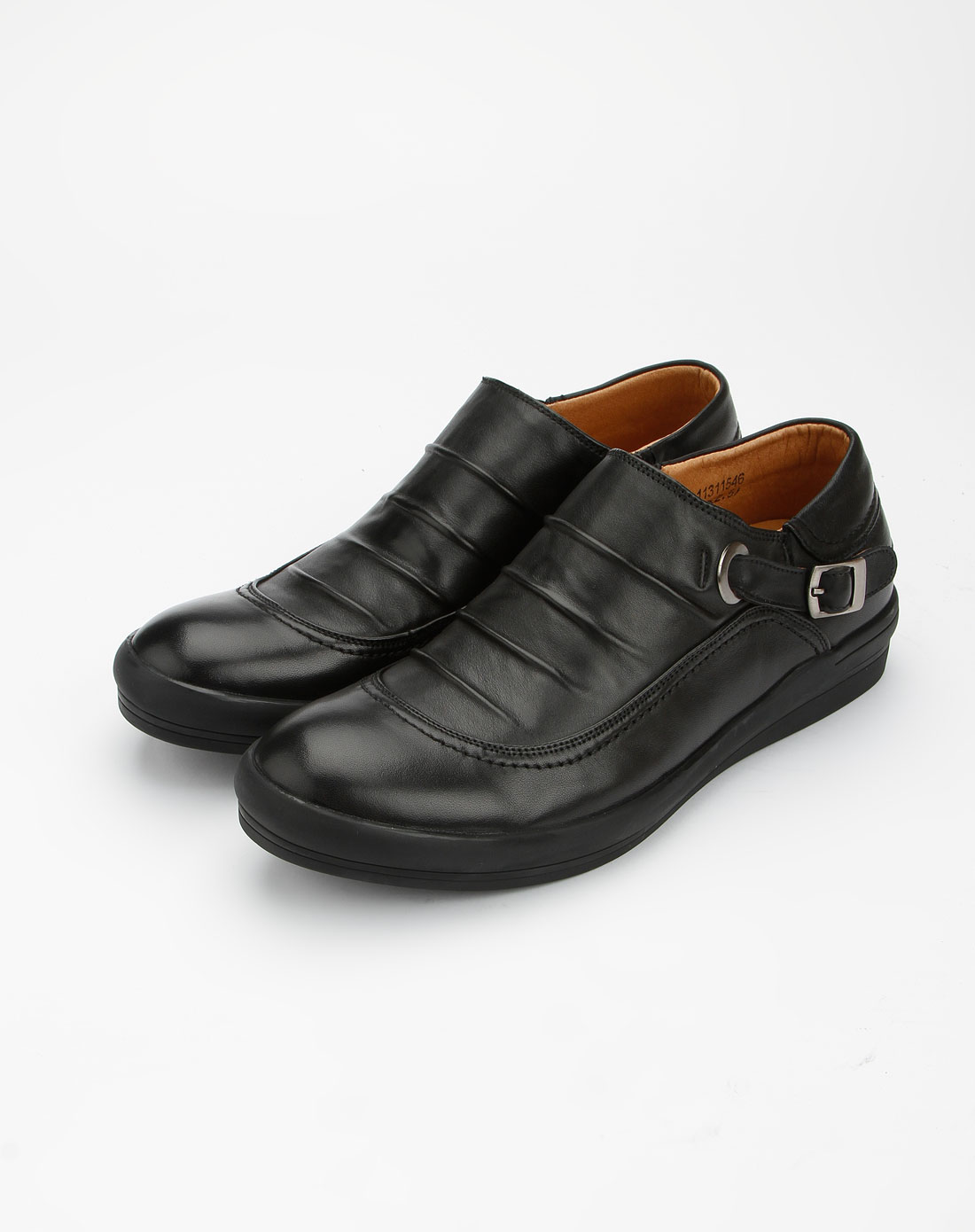 万里马wanlima男鞋专场-黑色皱面时尚皮鞋