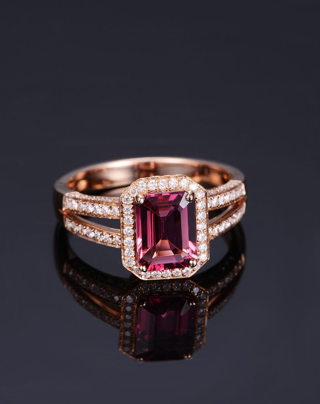 玫瑰18k金1.2克拉红碧玺女戒