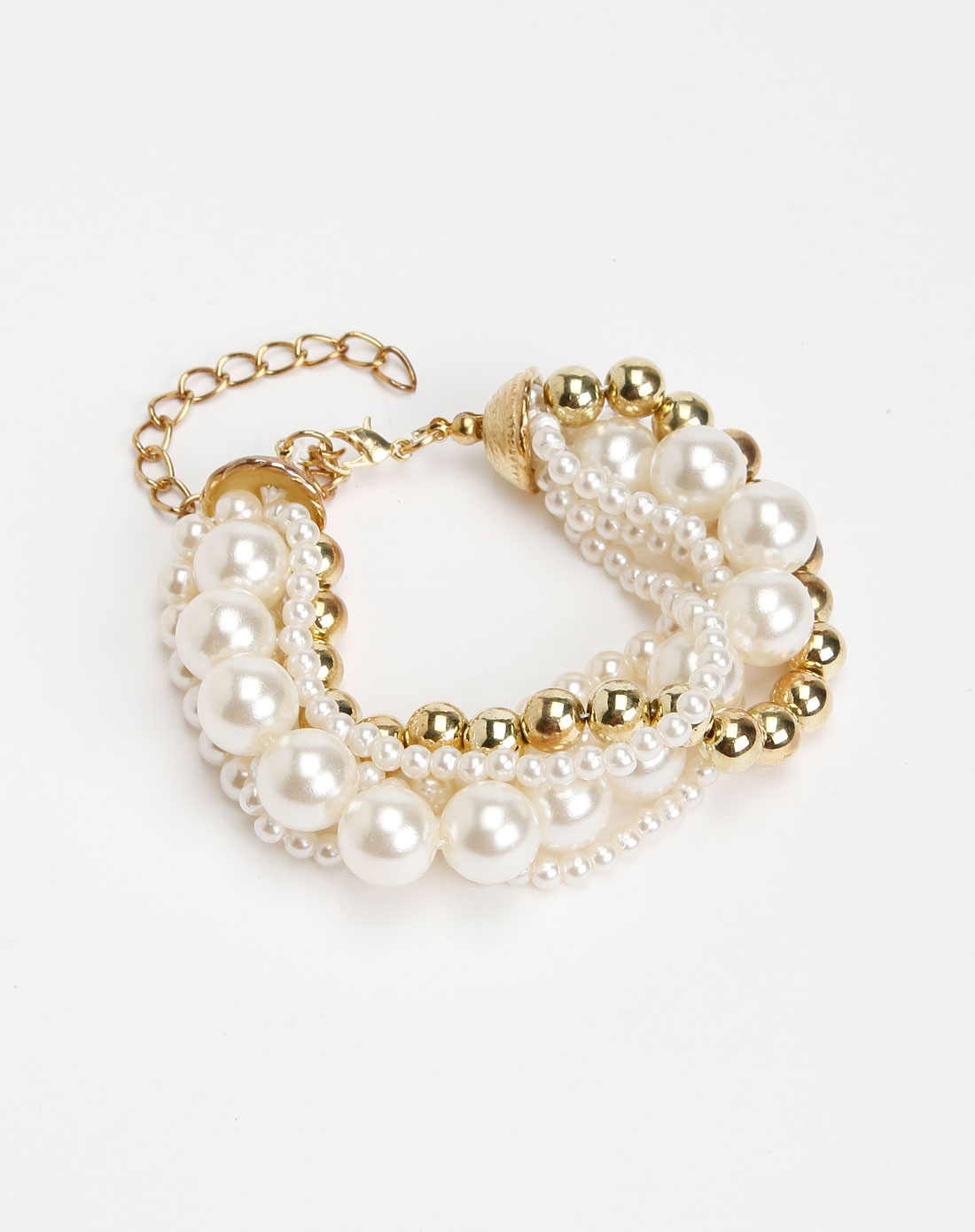 popova饰品专场-白/金色多层大小珍珠手链