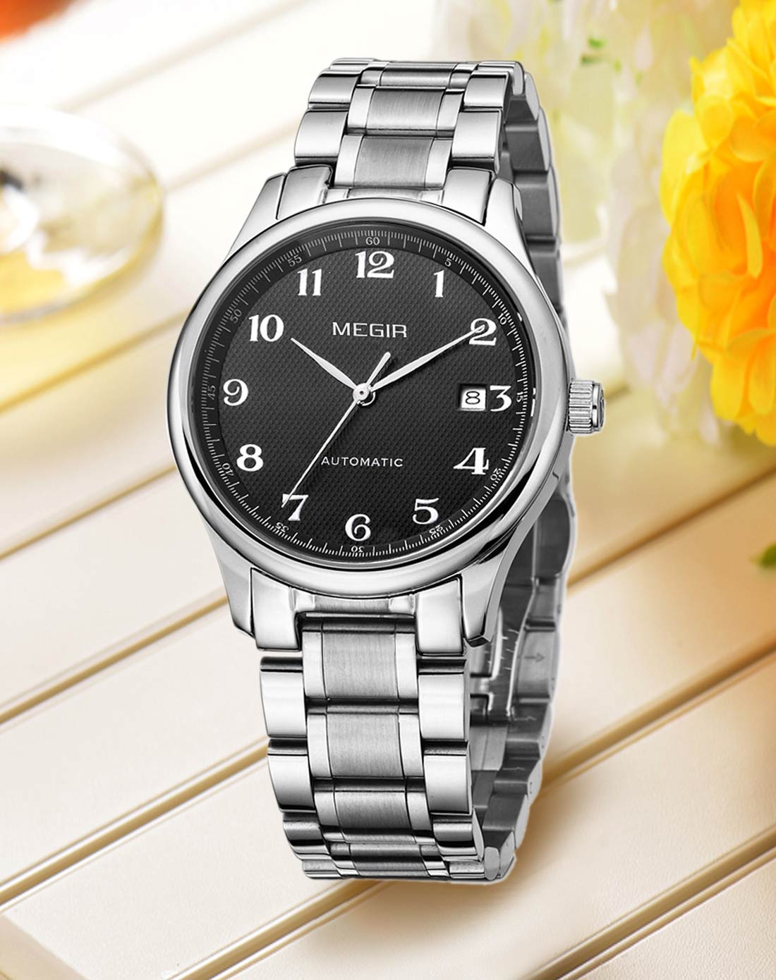 美格尔megir手表专场 > 男款黑面钢带机械表