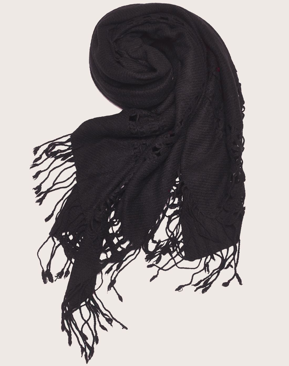 女式黑色时尚镂空方巾保暖围巾披肩