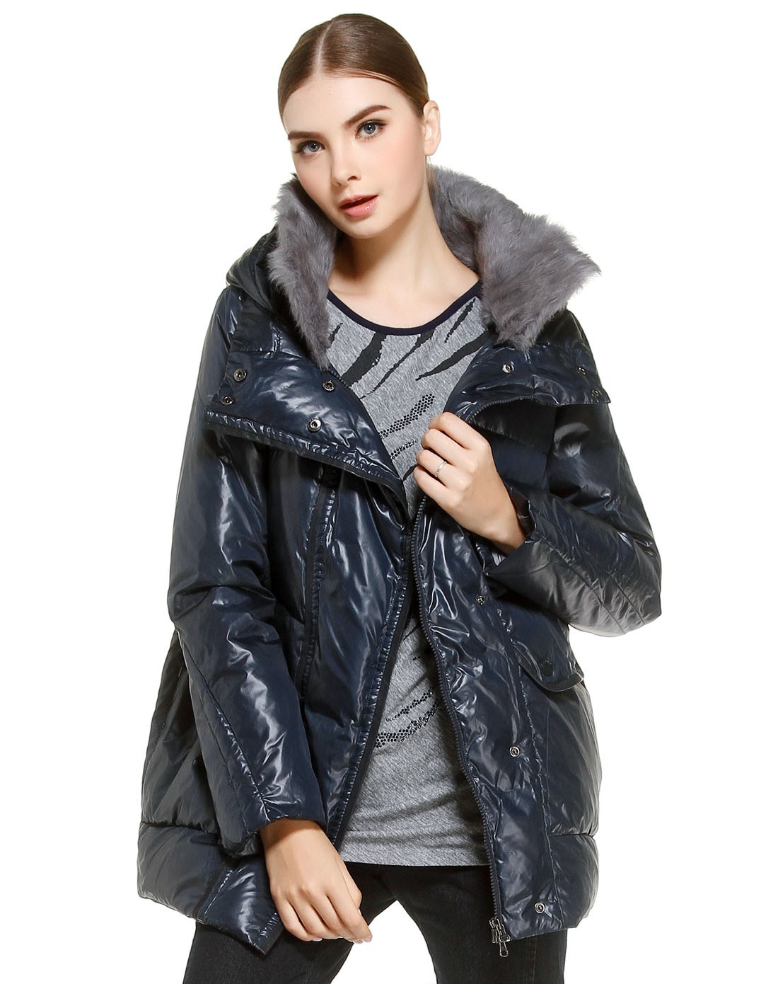 mono space女装专场 > 深蓝色保暖经典长袖羽绒服