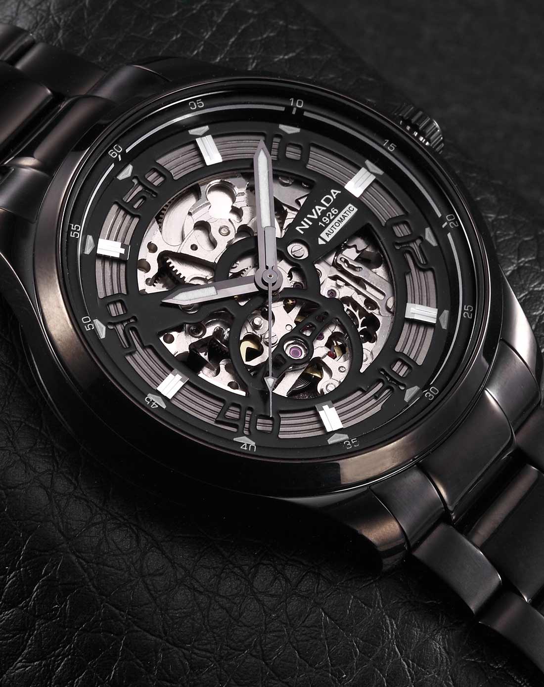 尼维达nivada手表专场 > 男款 霸气镂空黑钢机械表