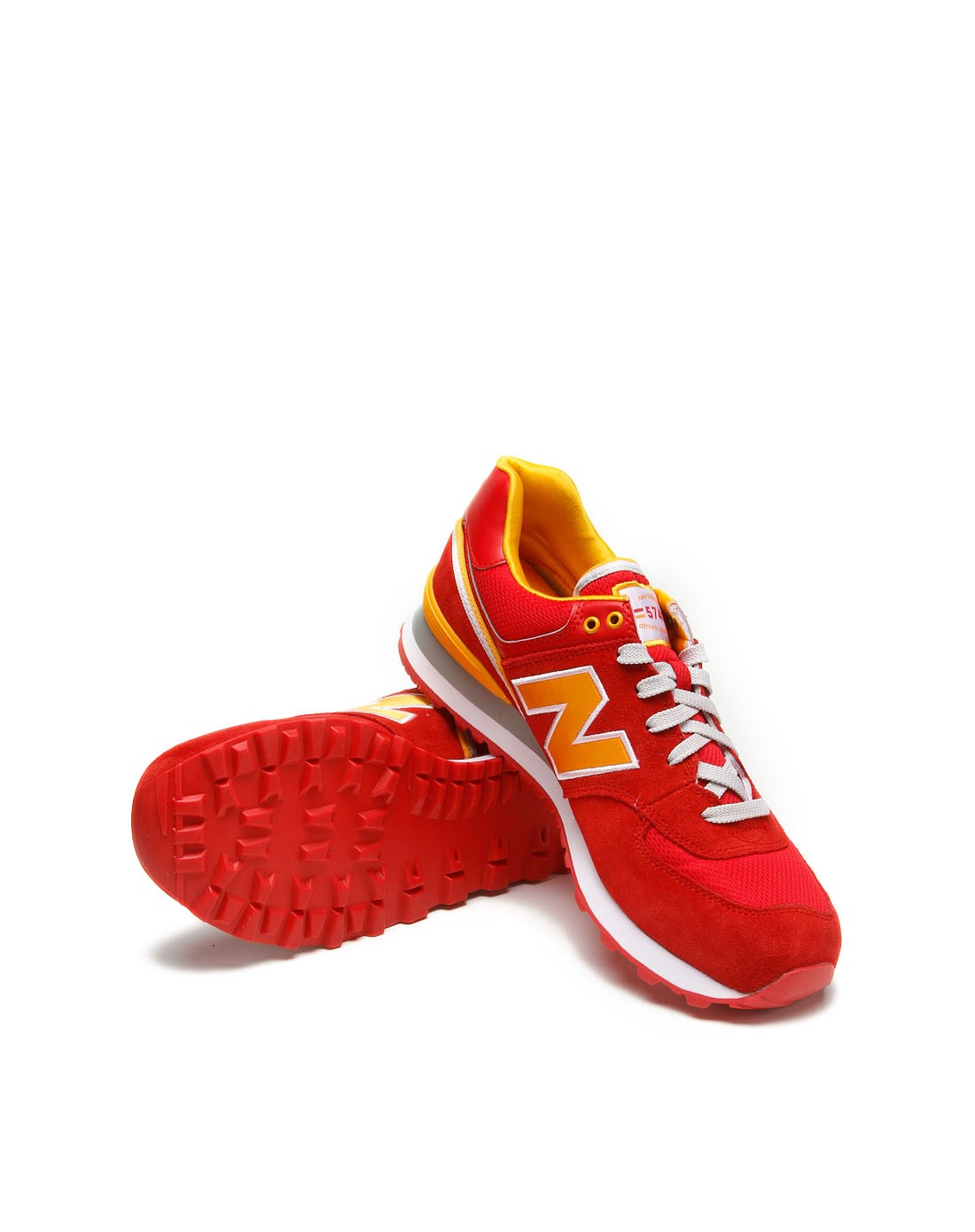 new balance 男款红配橘黄色ml574sjy时尚透气休闲鞋