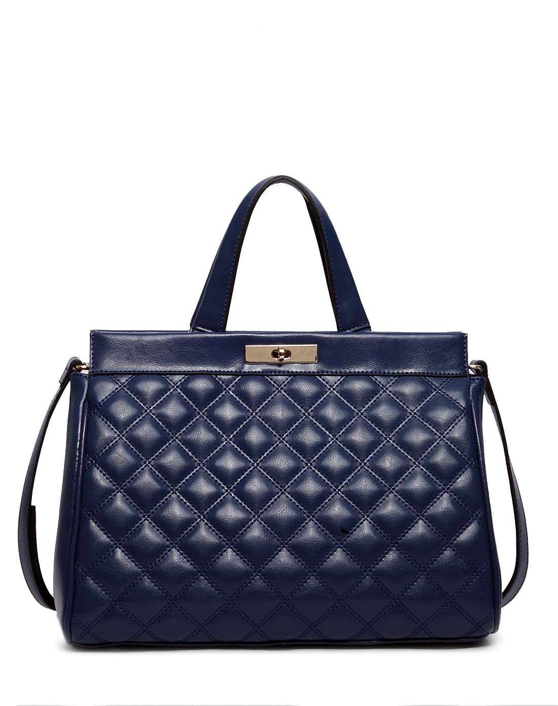 仟夏&贺狮hess fashion箱包深蓝色牛皮立体菱格手提包12130477513000