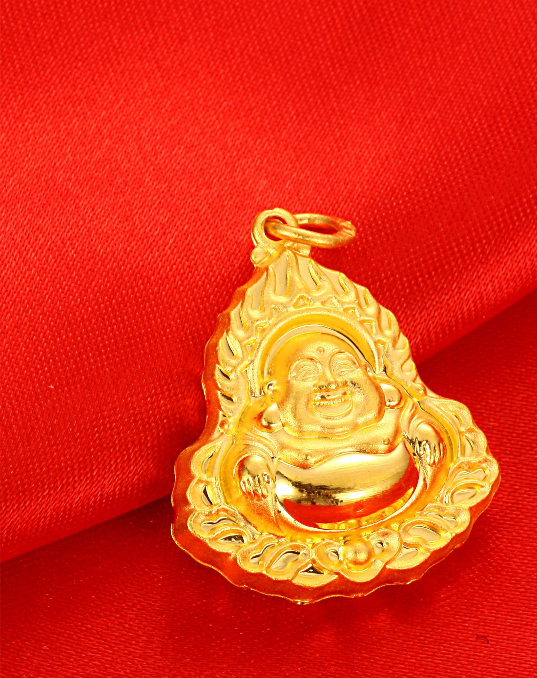 千足金黄金吊坠火焰开心佛