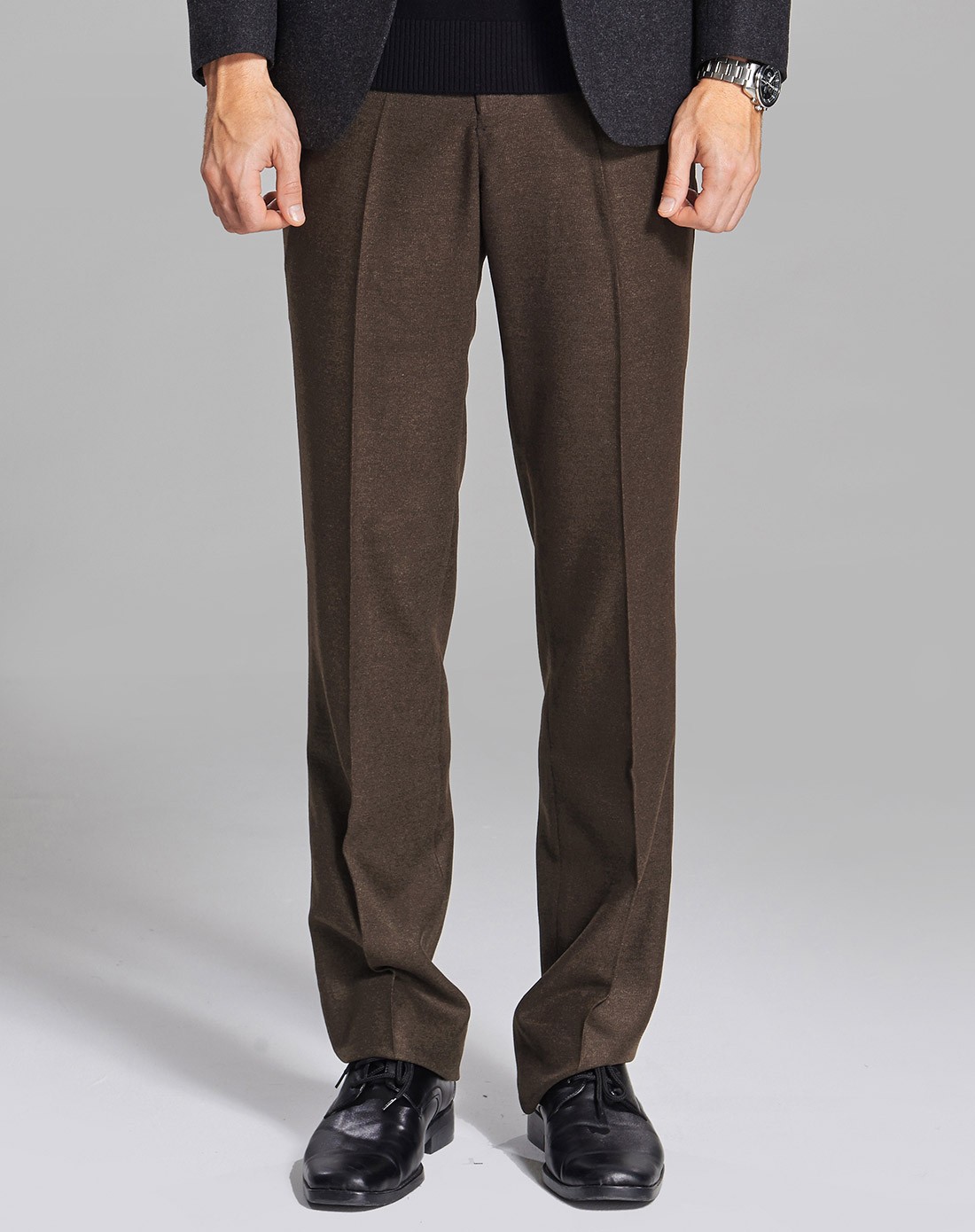 咖啡色免烫韩版修身西裤