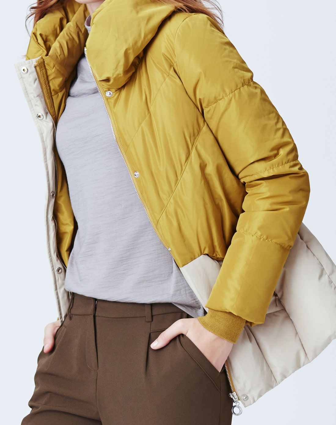 settesante女款黄白拼接羽绒服sta5fyl0652_唯品会