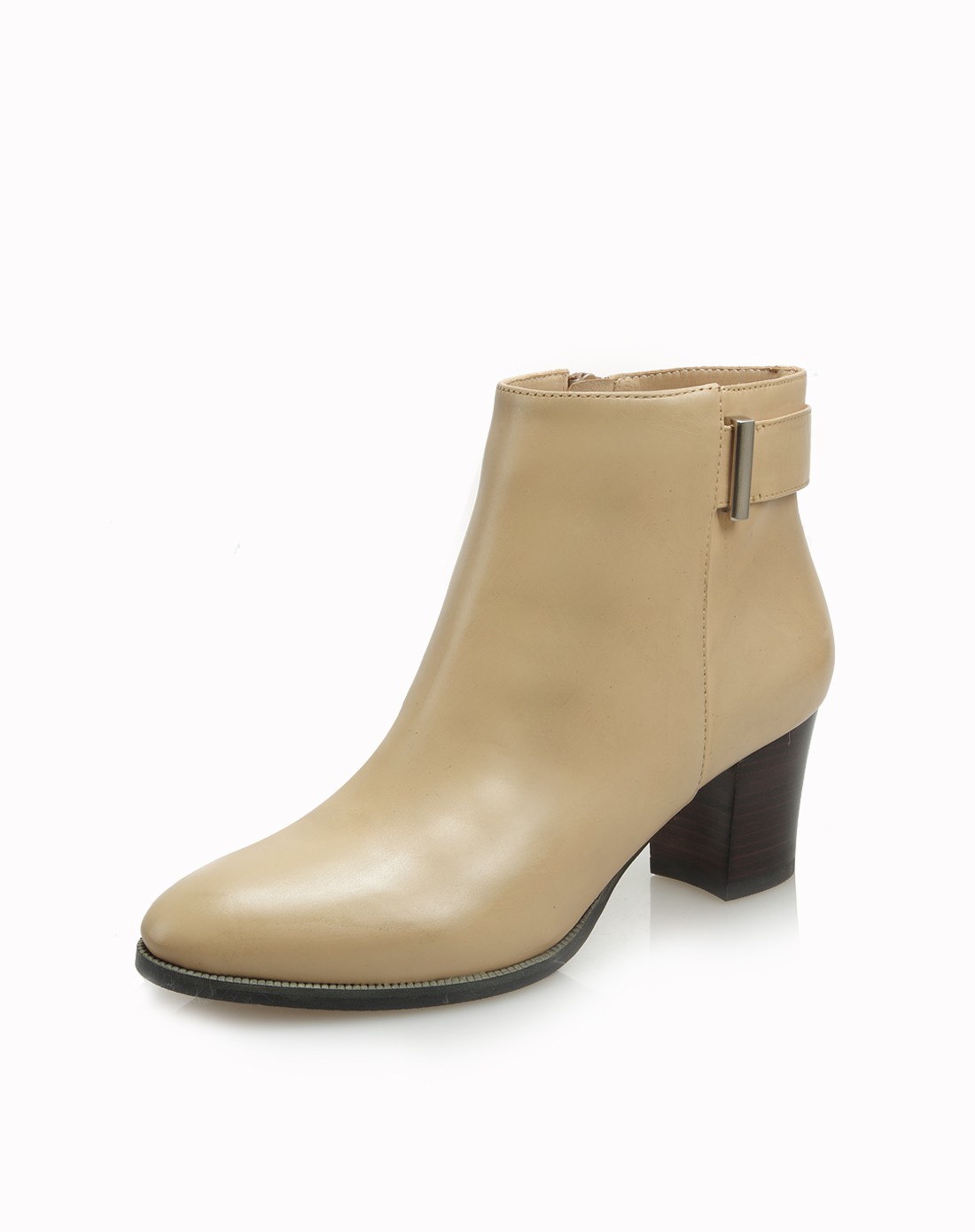 卡其色牛皮薄绒内里短靴