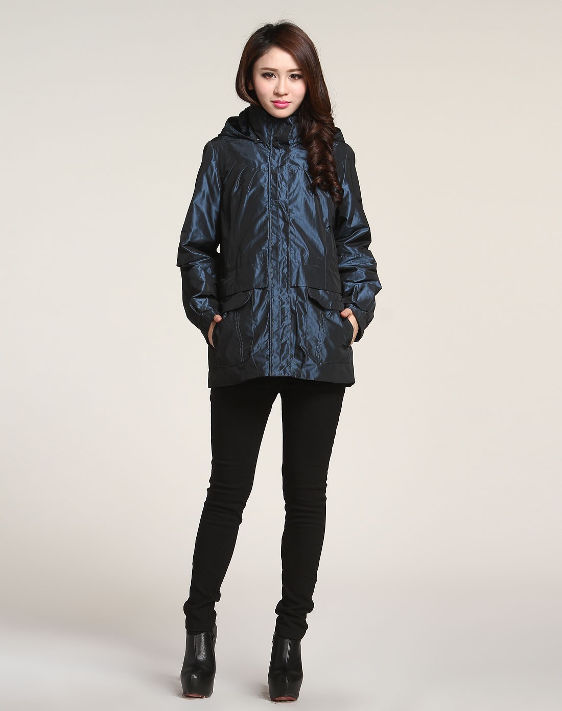 femelle移动端专场蓝色时尚变幻兔毛内胆长袖外套104m0010476c_唯品会