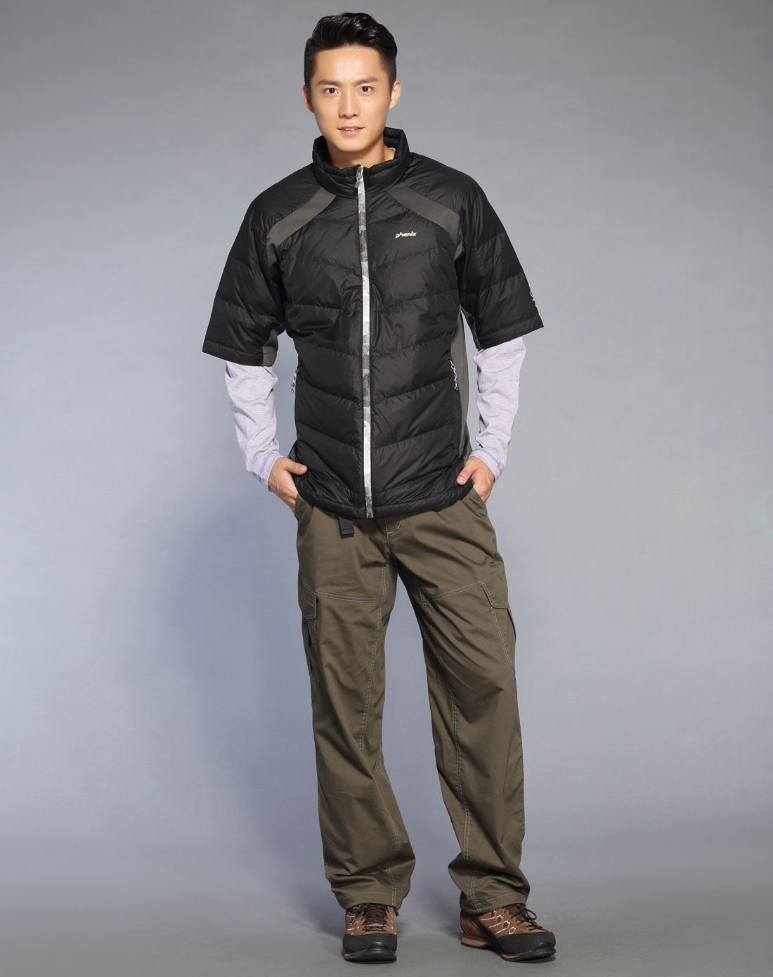 男款黑色半袖羽绒服